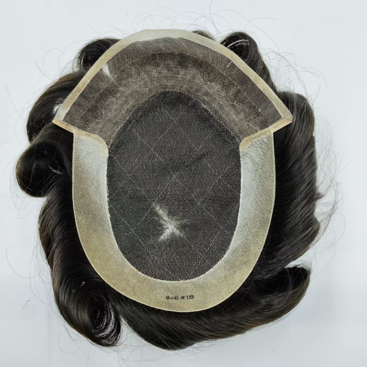 Inside view of Octagon system showing U-shaped French lace front and poly center, size 8x6