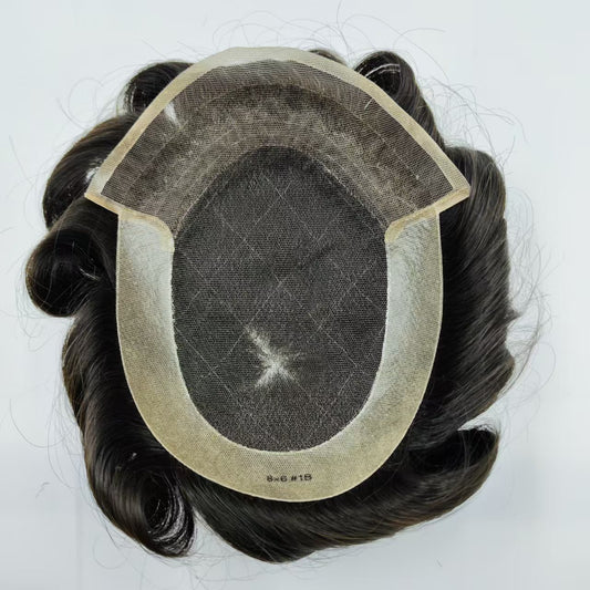 Inside view of Octagon system showing U-shaped French lace front and poly center, size 8x6