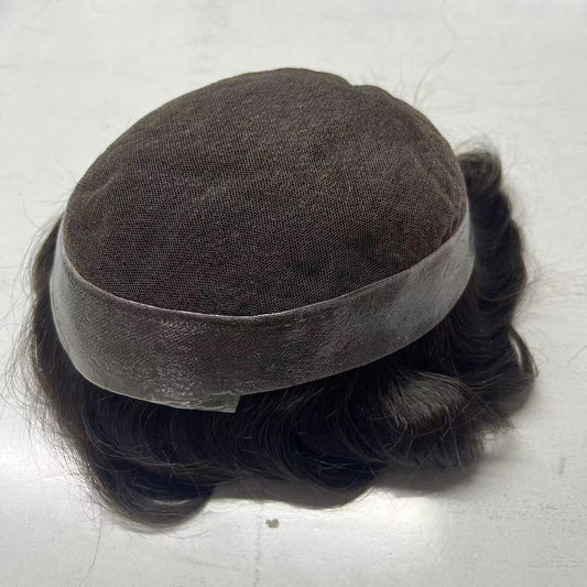 Back-top view of Australia base showing poly mesh and lace front with wavy dark hair