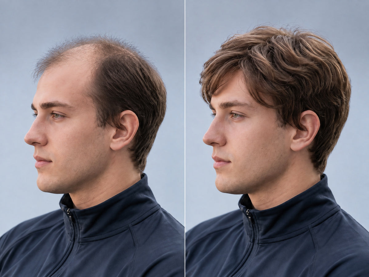 Style transformation - light brown wave, side profile (before and after)